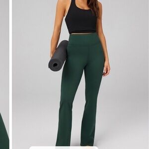 Fabletics Dark Green Flare Yoga Pants cold weather lined